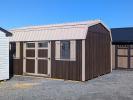 12x20 Dutch Series shed in ebony polyurethane stain with a clay metal roof